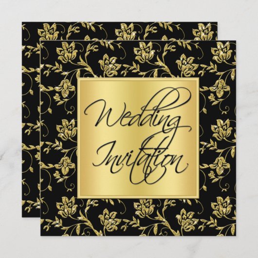 Uitnodiging voor een huwelijk met zwarte en gouden (Voorkant / Achterkant)