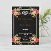 Uitnodiging voor een huwelijk met zwarte en gouden (Staand voorkant)