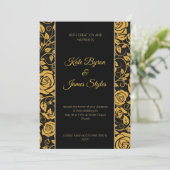 Uitnodiging voor een huwelijk met zwarte en gouden (Staand voorkant)