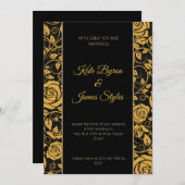 Uitnodiging voor een huwelijk met zwarte en gouden (Voorkant / Achterkant)