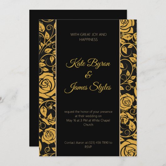 Uitnodiging voor een huwelijk met zwarte en gouden (Voorkant / Achterkant)