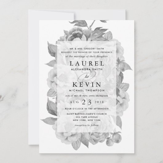  uitnodiging voor een huwelijk met zwarte en witte (Voorkant)