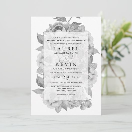  uitnodiging voor een huwelijk met zwarte en witte (Staand voorkant)