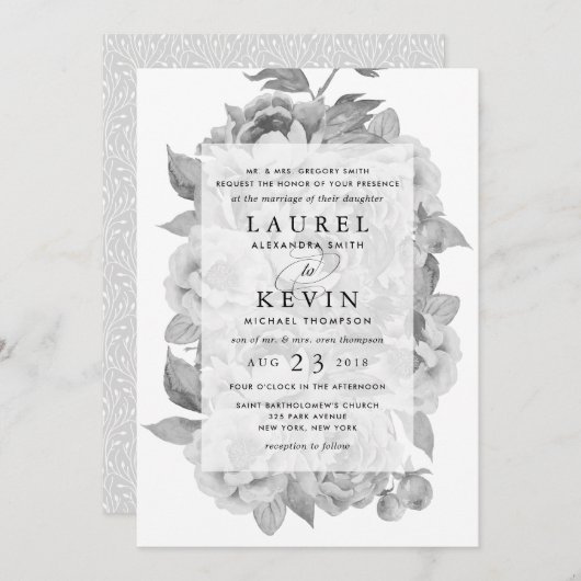  uitnodiging voor een huwelijk met zwarte en witte (Voorkant / Achterkant)