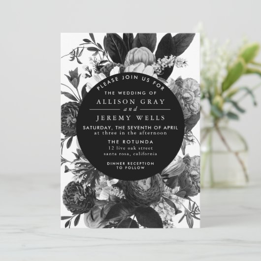 Uitnodiging voor een huwelijk met zwarte en witte (Staand voorkant)
