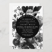 Uitnodiging voor een huwelijk met zwarte en witte  (Voorkant / Achterkant)