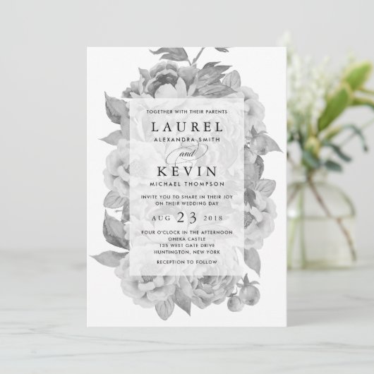  uitnodiging voor een huwelijk met zwarte en witte (Staand voorkant)