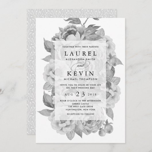 uitnodiging voor een huwelijk met zwarte en witte (Voorkant / Achterkant)