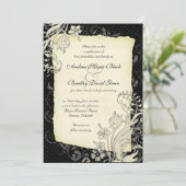 Uitnodiging voor een huwelijk tussen zwarte en ivo (Staand voorkant)