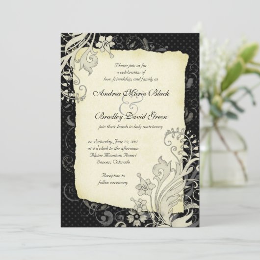 Uitnodiging voor een huwelijk tussen zwarte en ivo (Staand voorkant)
