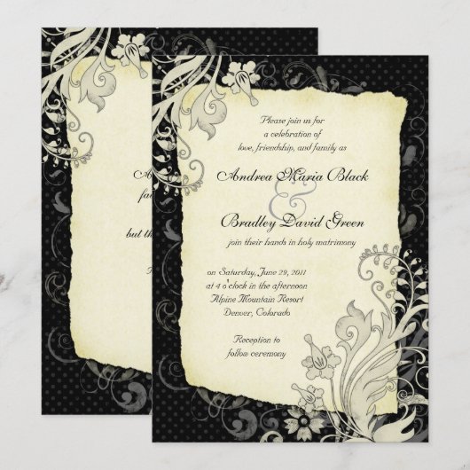Uitnodiging voor een huwelijk tussen zwarte en ivo (Voorkant / Achterkant)