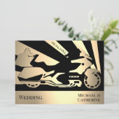 Uitnodiging voor een huwelijksdag met motorthema (Staand voorkant)