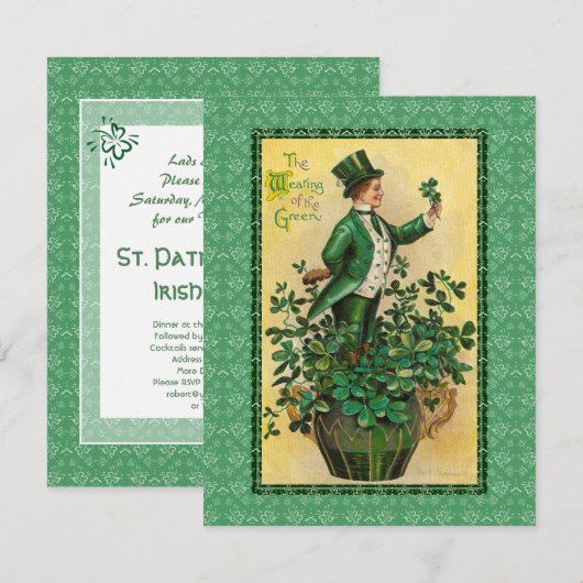 Uitnodiging voor een Iers feest, St. Patrick's Day (Voorkant / Achterkant)
