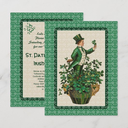 Uitnodiging voor een Iers feest, St. Patrick's Day (Voorkant / Achterkant)