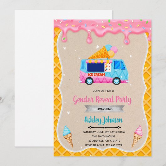 Uitnodiging voor een ijscowagen (Voorkant / Achterkant)