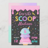 Uitnodiging voor een ijsje Eenhoorn Ice Cream Part (Voorkant / Achterkant)