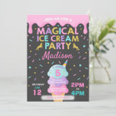 Uitnodiging voor een ijsje Eenhoorn Ice Cream Part (Staand voorkant)