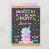 Uitnodiging voor een ijsje Eenhoorn Ice Cream Part (Voorkant / Achterkant)