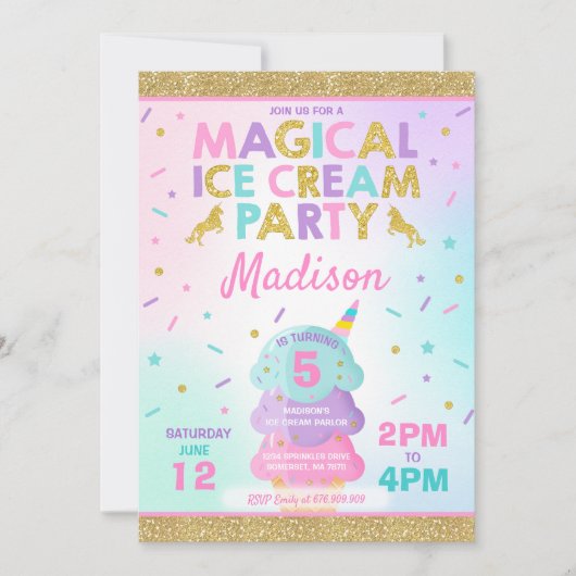 Uitnodiging voor een ijsje Eenhoorn Ice Cream Part (Voorkant)