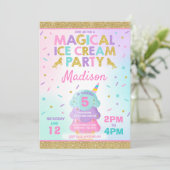 Uitnodiging voor een ijsje Eenhoorn Ice Cream Part (Staand voorkant)