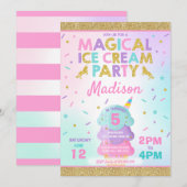 Uitnodiging voor een ijsje Eenhoorn Ice Cream Part (Voorkant / Achterkant)