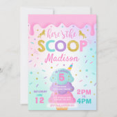 Uitnodiging voor een ijsje Eenhoorn Ice Cream Part (Voorkant)