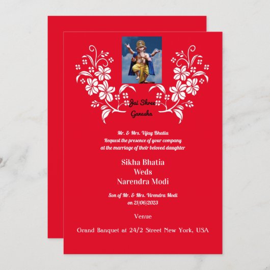 Uitnodiging voor een Indiaas huwelijk met een voor (Voorkant / Achterkant)