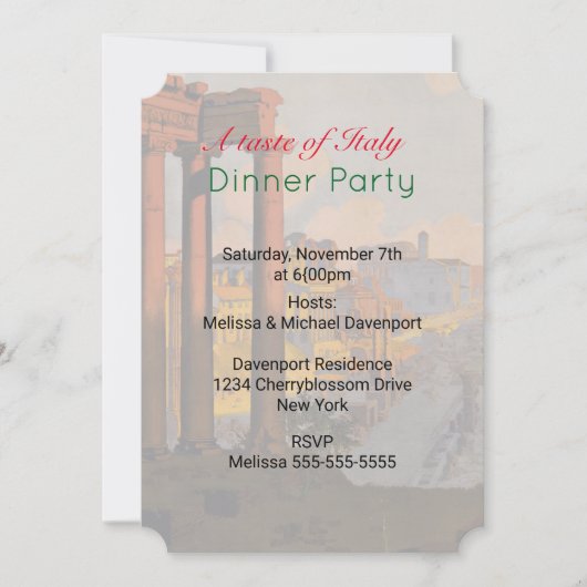 Uitnodiging voor een Italiaans dinerfeest (Voorkant)