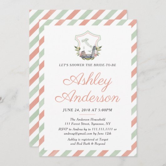 Uitnodiging voor een Italiaanse Crest bruidsdouche (Voorkant / Achterkant)