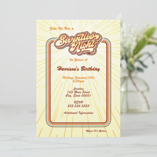 Uitnodiging voor een Jaren Zeventig Avond (Staand voorkant)