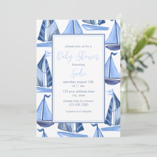 Uitnodiging voor een jongen om een Baby shower met (Staand voorkant)