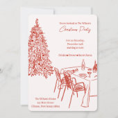 Uitnodiging voor een Kerst Diner Party in het Rood (Voorkant)