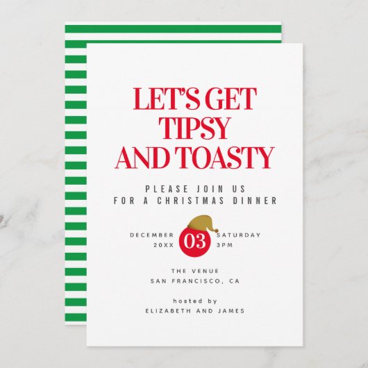 Uitnodiging voor een Kerst Dinner die Tipsy en Toa (Voorkant / Achterkant)