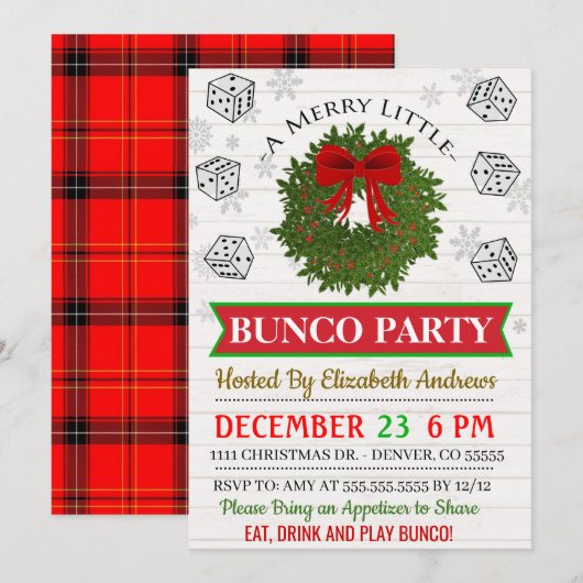 Uitnodiging voor een kerstbunco-feest (Voorkant / Achterkant)