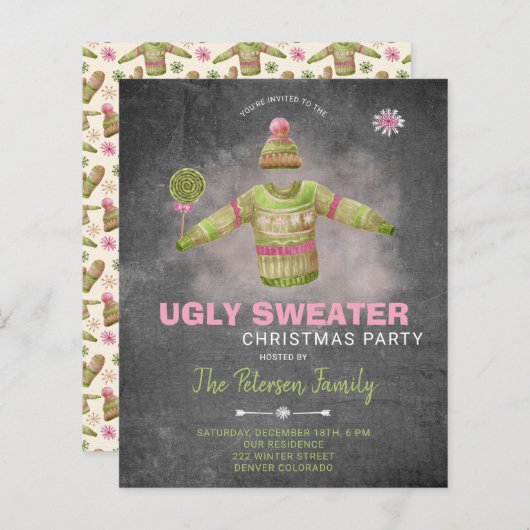 Uitnodiging voor een kerstfeest met lelijke trui o (Voorkant / Achterkant)