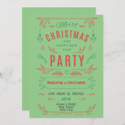 Uitnodiging voor een kerstfeest. personaliseren (Voorkant / Achterkant)