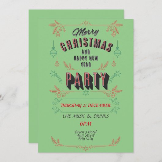 Uitnodiging voor een kerstfeest. personaliseren (Voorkant / Achterkant)