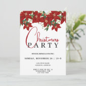 Uitnodiging voor een kerstfeest | Rode bloemen (Staand voorkant)