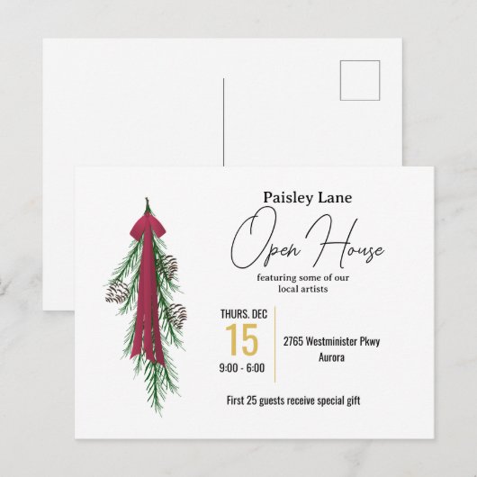 Uitnodiging voor een kerstfeest voor open huis of  (Voorkant / Achterkant)