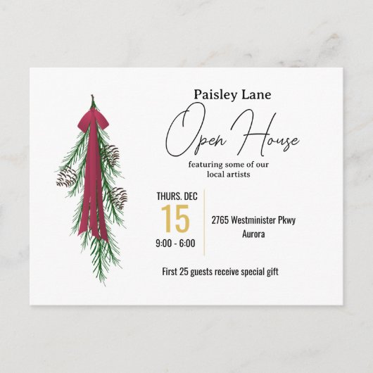 Uitnodiging voor een kerstfeest voor open huis of  (Voorkant)