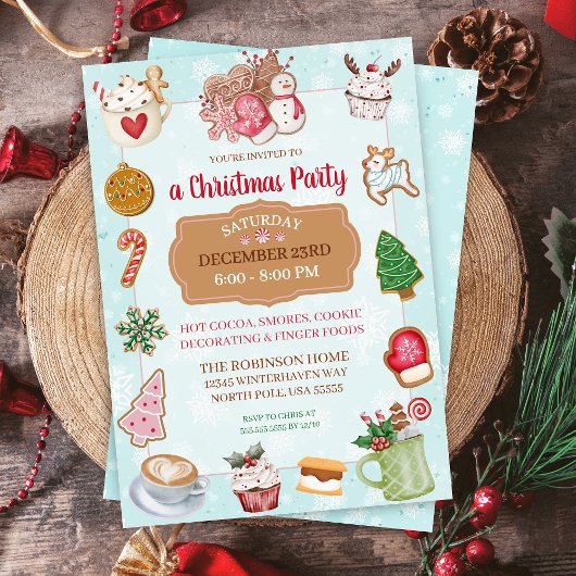 Uitnodiging voor een kerstkoekjes bakken hot cocoa