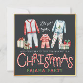 Uitnodiging voor een kerstpyjama-feest met snoepri (Voorkant)