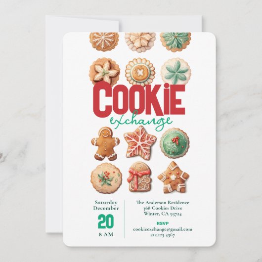 Uitnodiging voor een kerstvakantie-cookie-uitwisse (Voorkant)