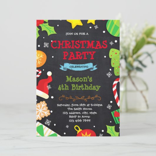 Uitnodiging voor een kerstverjaardagscadeau (Staand voorkant)