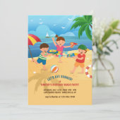 Uitnodiging voor een kinderfeestje op het strand (Staand voorkant)