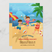 Uitnodiging voor een kinderfeestje op het strand (Voorkant / Achterkant)