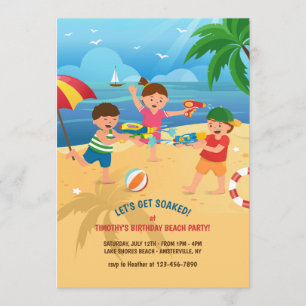 Uitnodiging voor een kinderfeestje op het strand