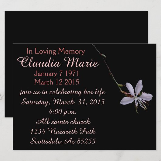 Uitnodiging voor een kleine bloem begrafenis (Voorkant / Achterkant)