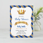 Uitnodiging voor een koninklijk blauw baby shower (Staand voorkant)