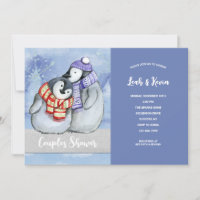 Uitnodiging voor een koppel-baby shower met pinguï